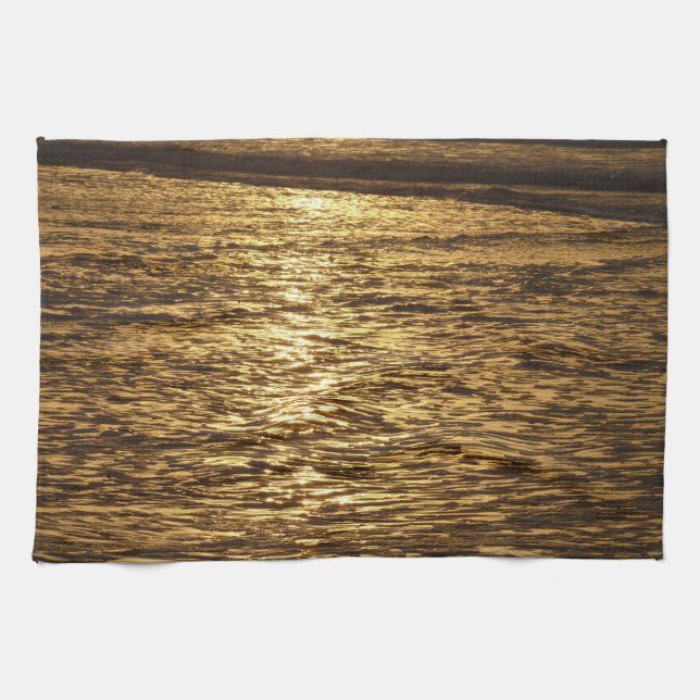 California Sunset Waves Ocean Seascape Tea Towel (Horizontal)