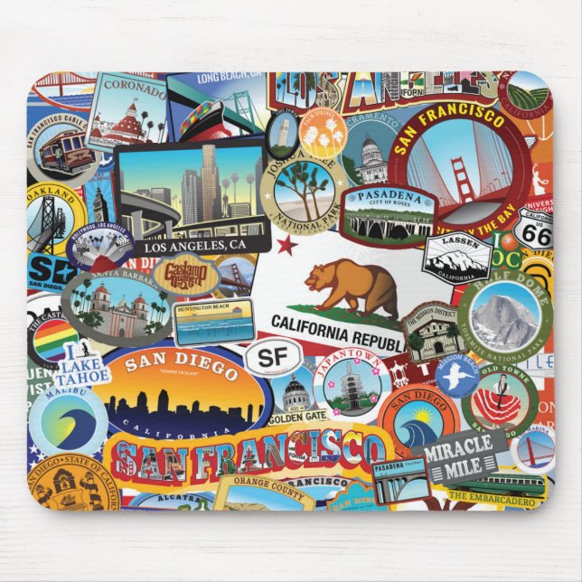 California Super Sticker Collage Pattern Mouse Pad (Front)