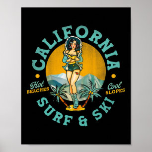 California Surf And Ski Hot Beaches, Cool Slopes.  Poster