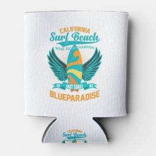 California Surf Beach-Surf-Surfing-Vintage-Retro Can Cooler
