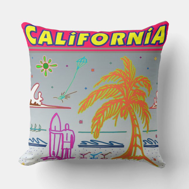 "CALIFORNIA" Surfer Beach Pillow (Front)