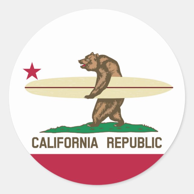 California Surfer Bear Flag Classic Round Sticker (Front)