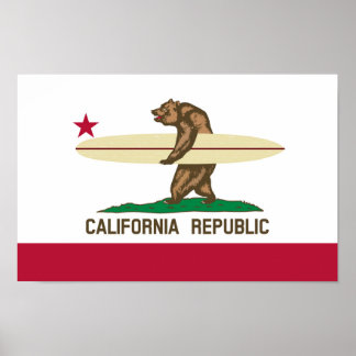 California Surfer Bear Flag Poster