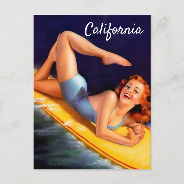 California surfer girl Vintage pin up Postcard (Front)