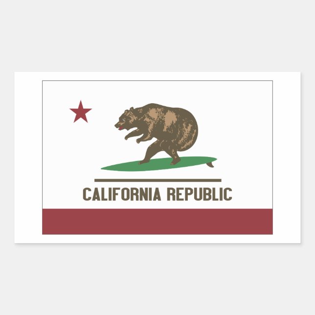 California Surfing Bear Rectangular Sticker (Front)
