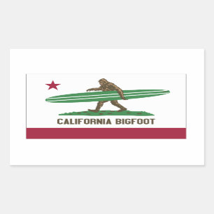 California Surfing Bigfoot Longboard Rectangular Sticker