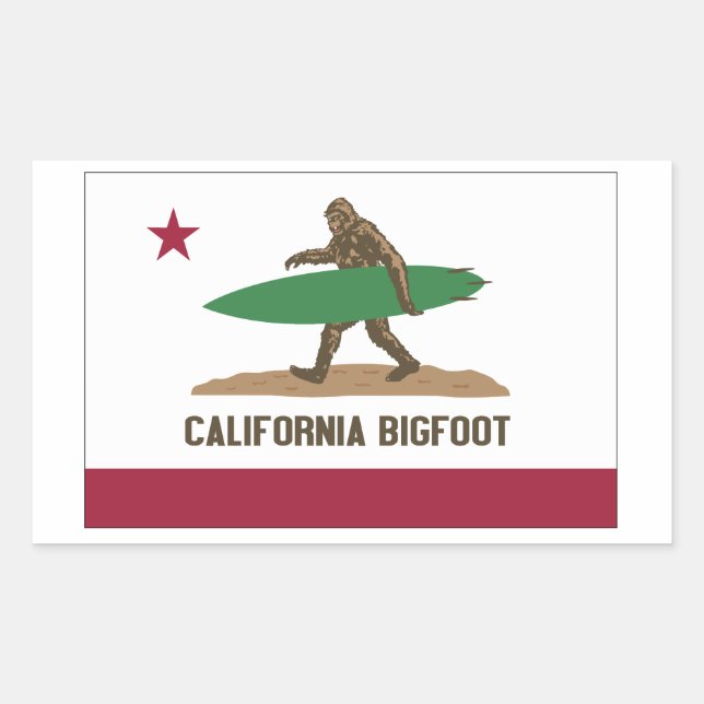 California Surfing Bigfoot Shortboard Rectangular Sticker (Front)