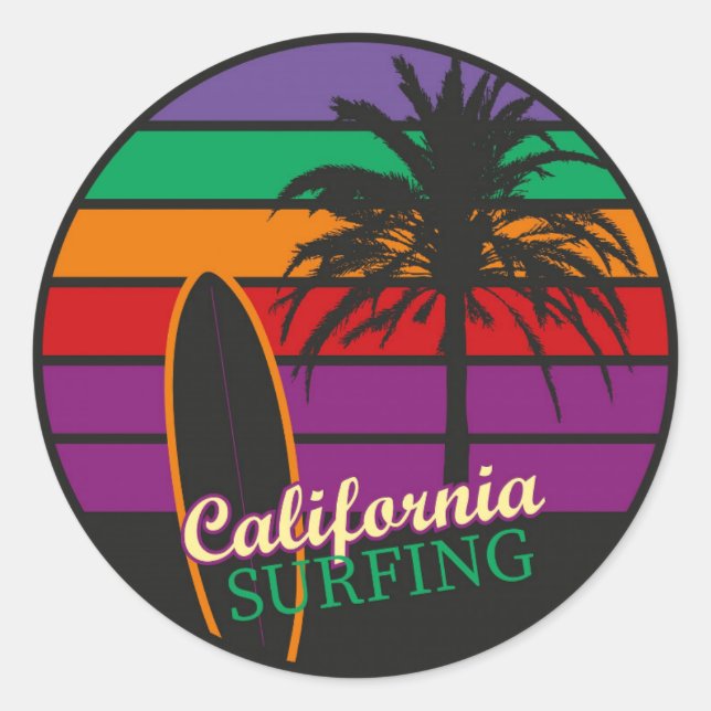 California Surfing Classic Round Sticker (Front)