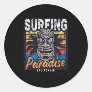 California Surfing Paradise Vintage Retro  Classic Round Sticker