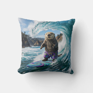 California Surfing Sea Otter Cushion