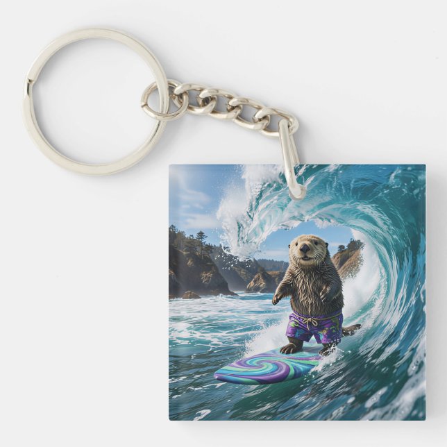 California Surfing Sea Otter Key Ring (Front)