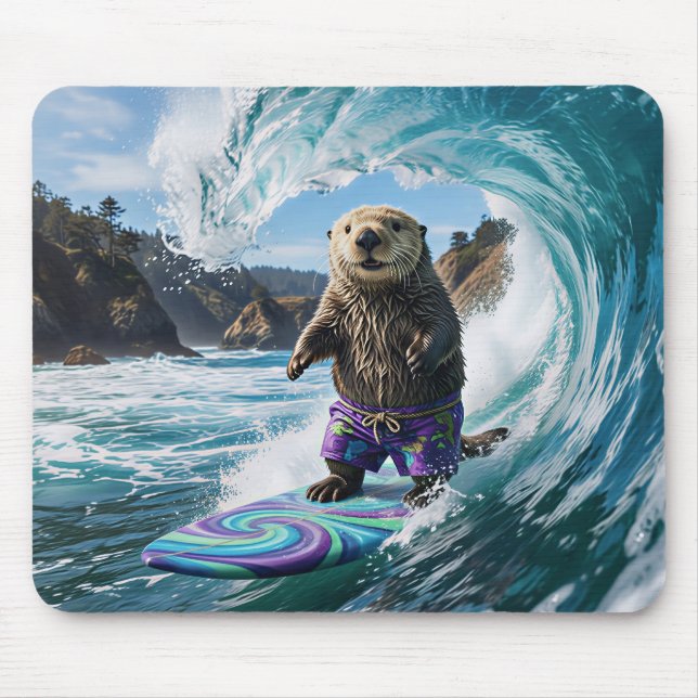 California Surfing Sea Otter Mouse Pad (Front)