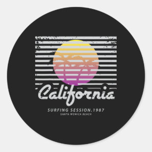 California Surfing Session 1987 Santa Monica Beach Classic Round Sticker