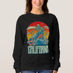 California Surfing Skeleton Skull Dead Waves Retro Sweatshirt