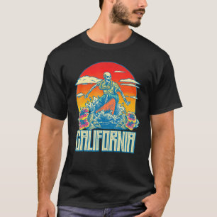 California Surfing Skeleton Skull Dead Waves Retro T-Shirt