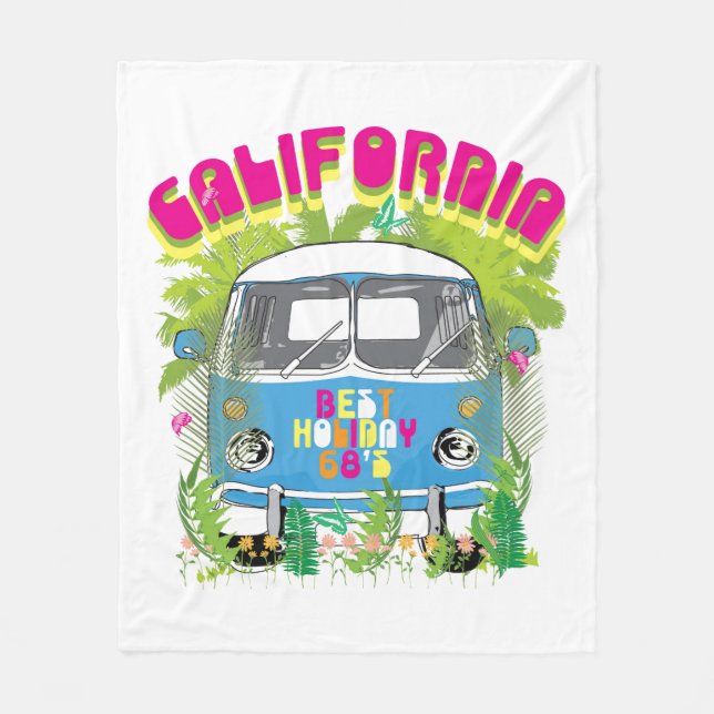 California Surfing Van Fleece Blanket (Front)