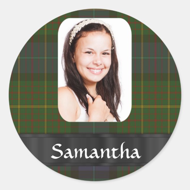 California tartan plaid photo template classic round sticker (Front)