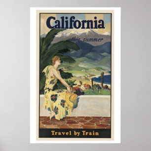 California This Summer  Travel By Train Vintage Poster