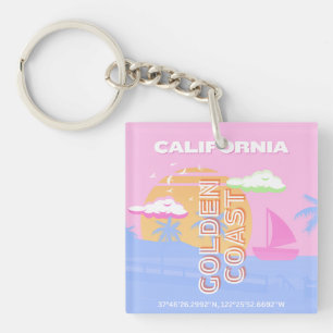 California, Travel Art, Preppy Key Ring