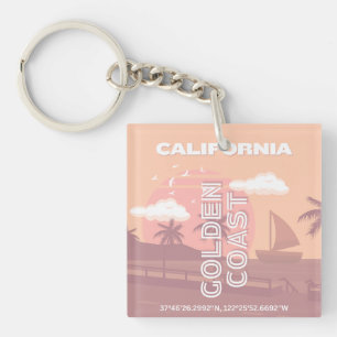 California, Travel Art, Preppy, Pastel Key Ring