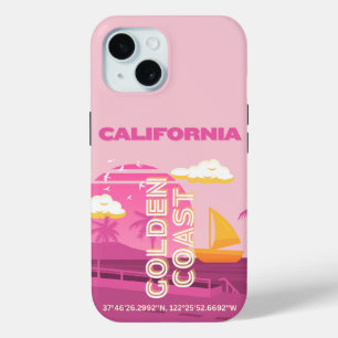 California, Travel Art, Preppy, Pink iPhone 15 Case