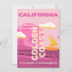 California, Travel Art, Preppy, Pink Holiday Card