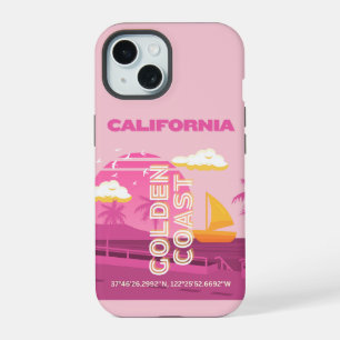 California, Travel Art, Preppy, Pink iPhone 15 Case