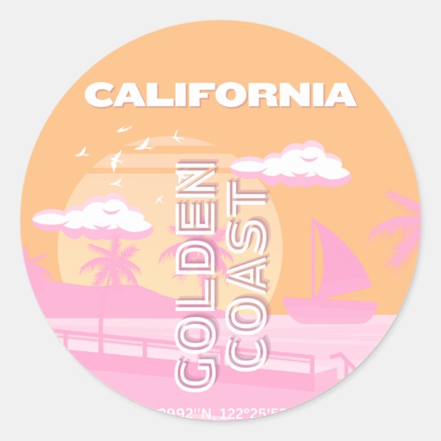 California, Travel Art, Preppy, Preppy Travel Classic Round Sticker (Front)