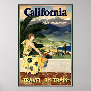 CALIFORNIA Travel By Train New Retro Tourism Art Poster