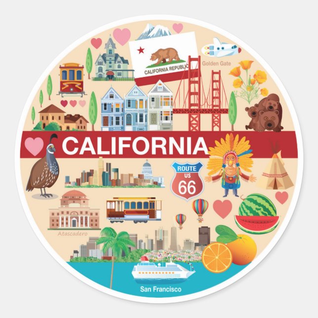 California Travels Classic Round Sticker (Front)