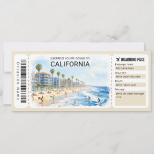 California Trip Boarding Pass Ticket Invitation