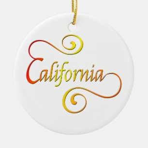California Typography Art Ceramic Tree Decoration