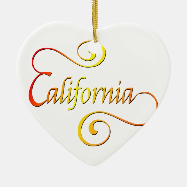 California Typography Art Ceramic Tree Decoration (Front)