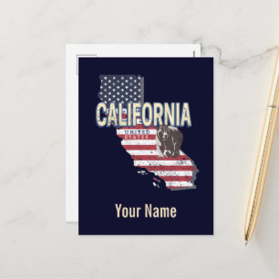 California United States Retro State Map Vintage Holiday Postcard