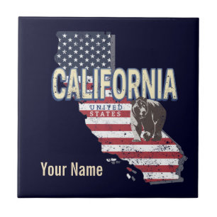 California United States Retro State Map Vintage Tile