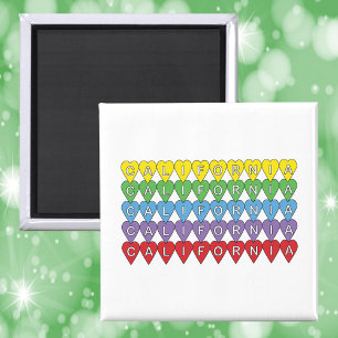 California US State Hearts Colourful Magnet