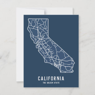 California US State road map - golden state map Postcard