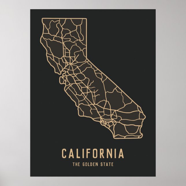 California US State road map - golden state map Poster (Front)