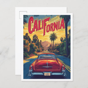 California USA Art Vintage Illustration Travel Postcard
