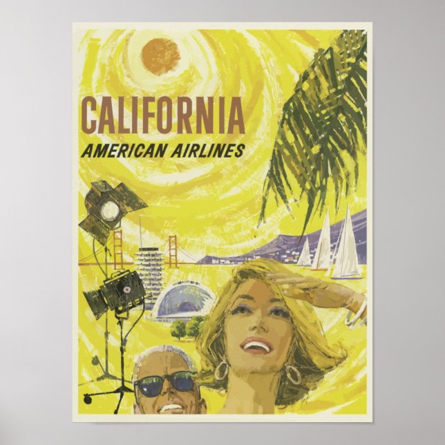 California USA Aviation Airline Vintage Travel Poster (Front)