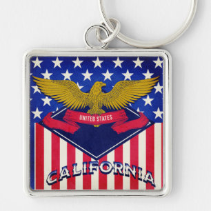 California USA Flag Key Ring