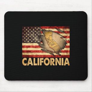 California Usa Patriotic American Flag 4th Of July Mouse Pad