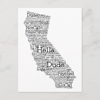 California USA Slang Word Art Map Postcard