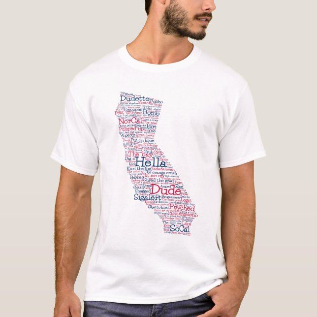 California USA Slang Word Art Map T-Shirt (Front)