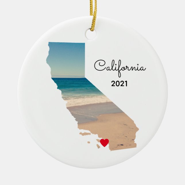 California Vacation Places Visited Ceramic Tree Decoration (Front)