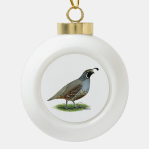 California Valley Quail Ceramic Ball Christmas Ornament