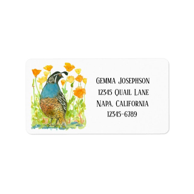 California Valley Quail Poppies Return Address Label (Front)