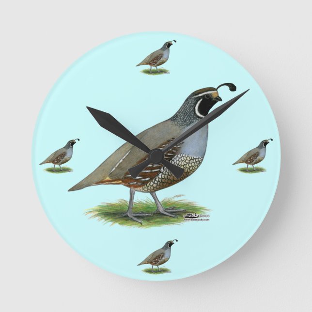 California Valley Quail Round Clock (Front)