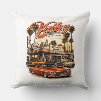 California Valley Retro Throw Pillow | Vintage Gas