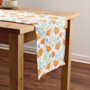 California Watercolor Poppy Pattern Short Table Runner